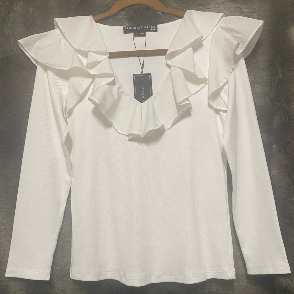 ⭐️NWT⭐️ Veronica Beard Strata Ruffled V-Neck, Size S - Picture 9 of 13